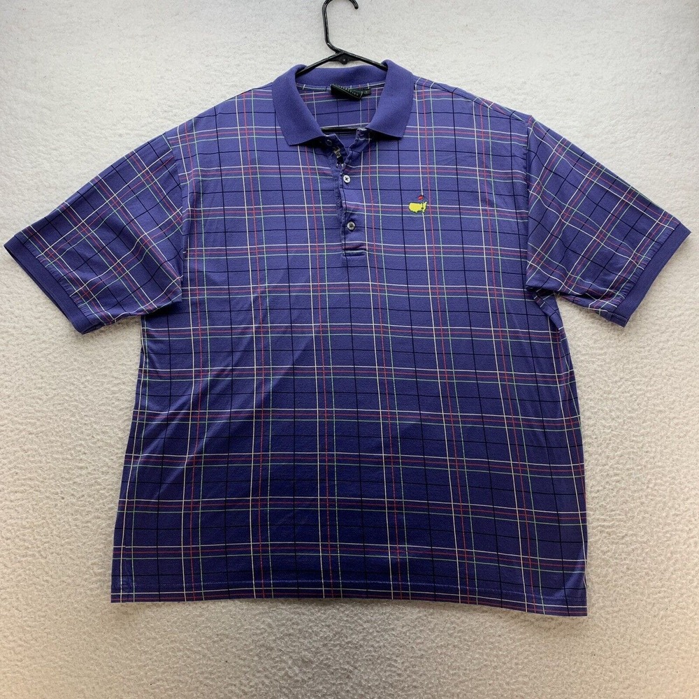 VTG Bobby Jones Masters Polo Shirt Mens Large L Golf Purple Green Red Check Dad